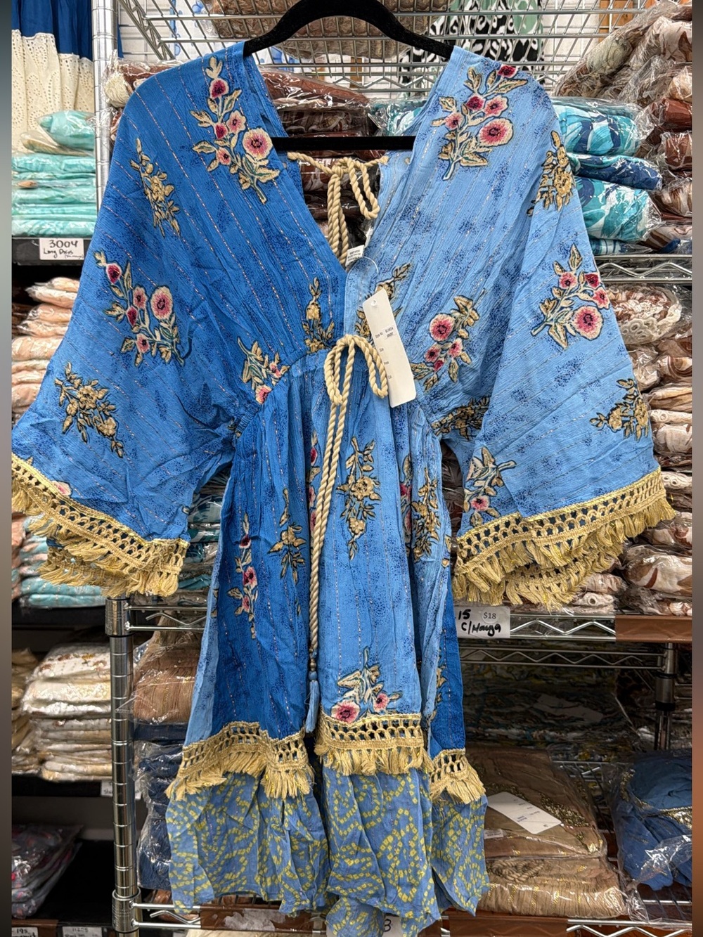 ShopEvelynne Blue Floral Tassel Trim Dress